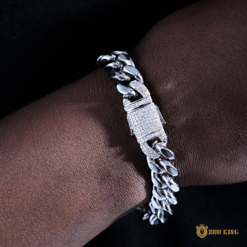 12mm No-stone Miami Cuban Bracelet In White Gold Plated ZUU KING